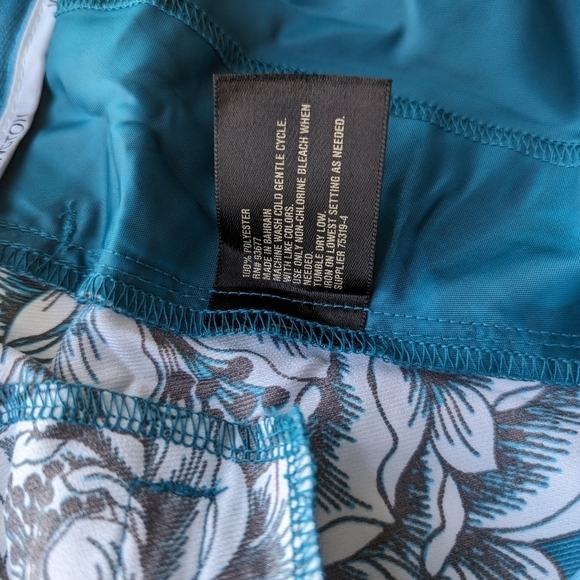 Worthington Floral Palazzo Pants Zip Front Pockets Teal White Abstract Floral - Picture 5 of 8